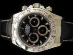 Rolex Warranty Card Replica Daytona Stainless Steel Black Leather strap Mens Watch